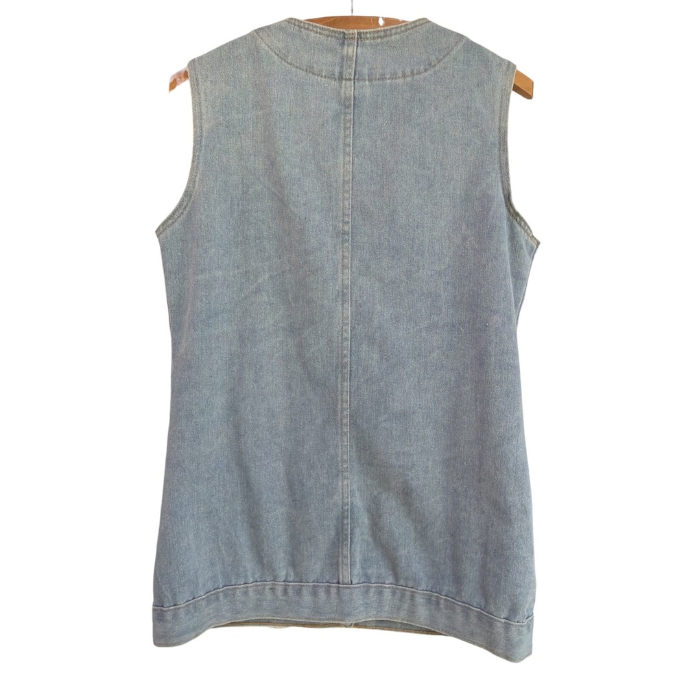 Vintage Style Women Blue Denim Vest Light Wash Stretch Button Front Medium - Picture 3 of 8